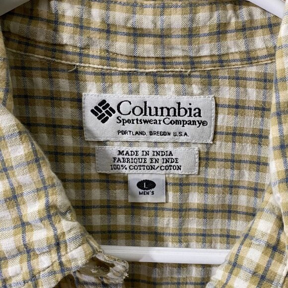 Columbia Men's Beige & Yellow Plaid Button-Up Short-Sleeve Shirt 100% Cotton - Picture 3 of 4